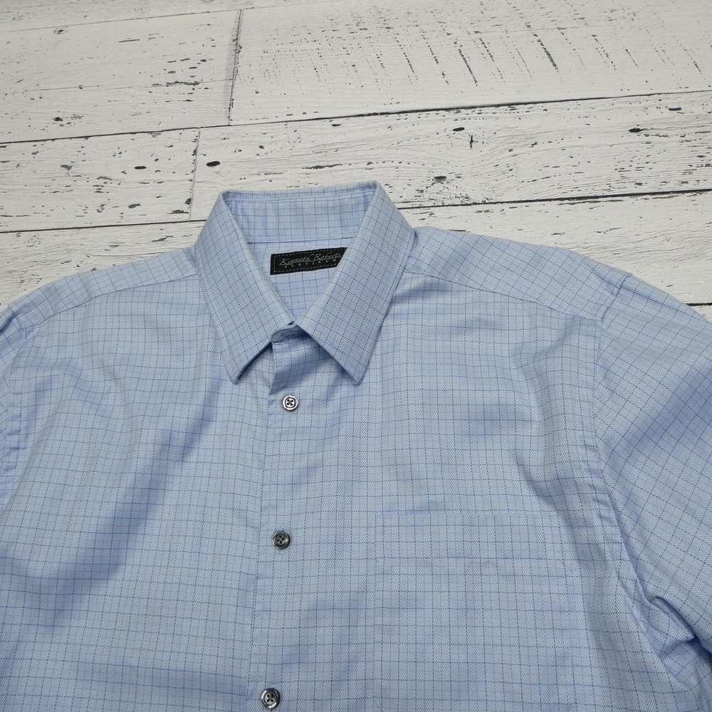 Kenneth Roberts Platinum Dress Shirt Mens Large Blue Herringbone Long Sleeve - Picture 2 of 9